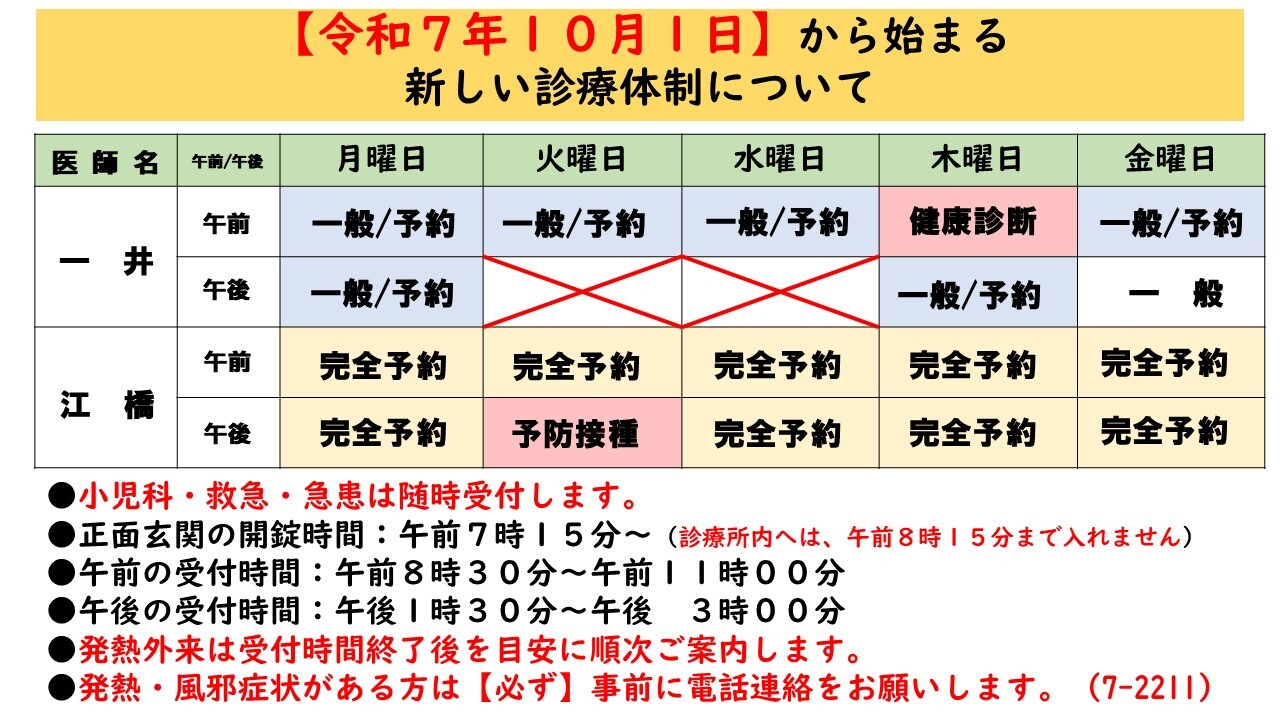 令和7年10月1日以降の診療体制