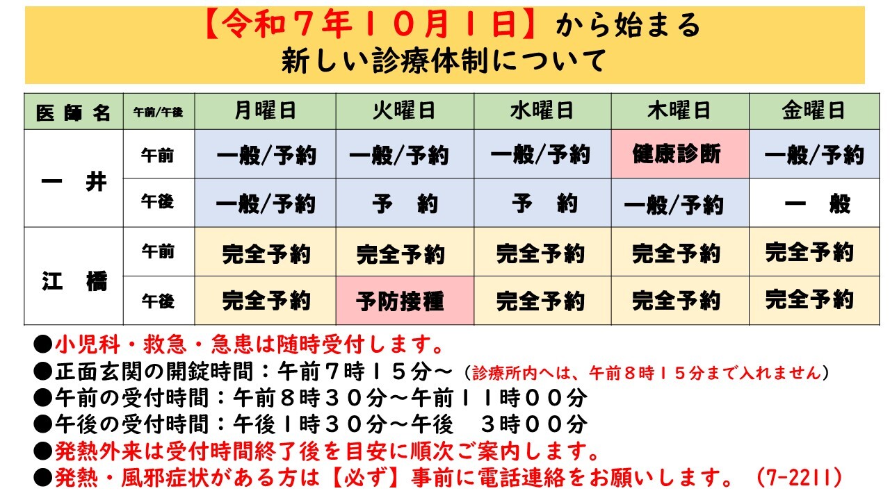 令和7年10月1日以降の診療体制