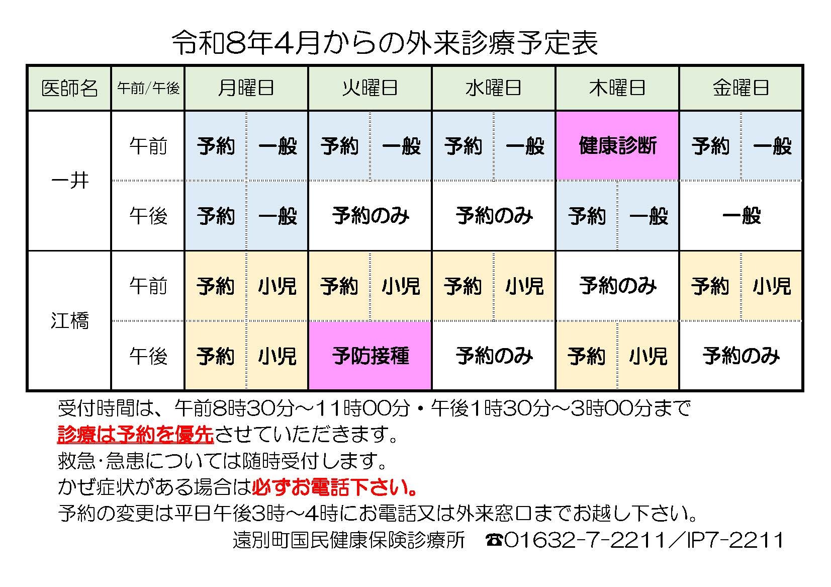 令和８年４月からの診療体制